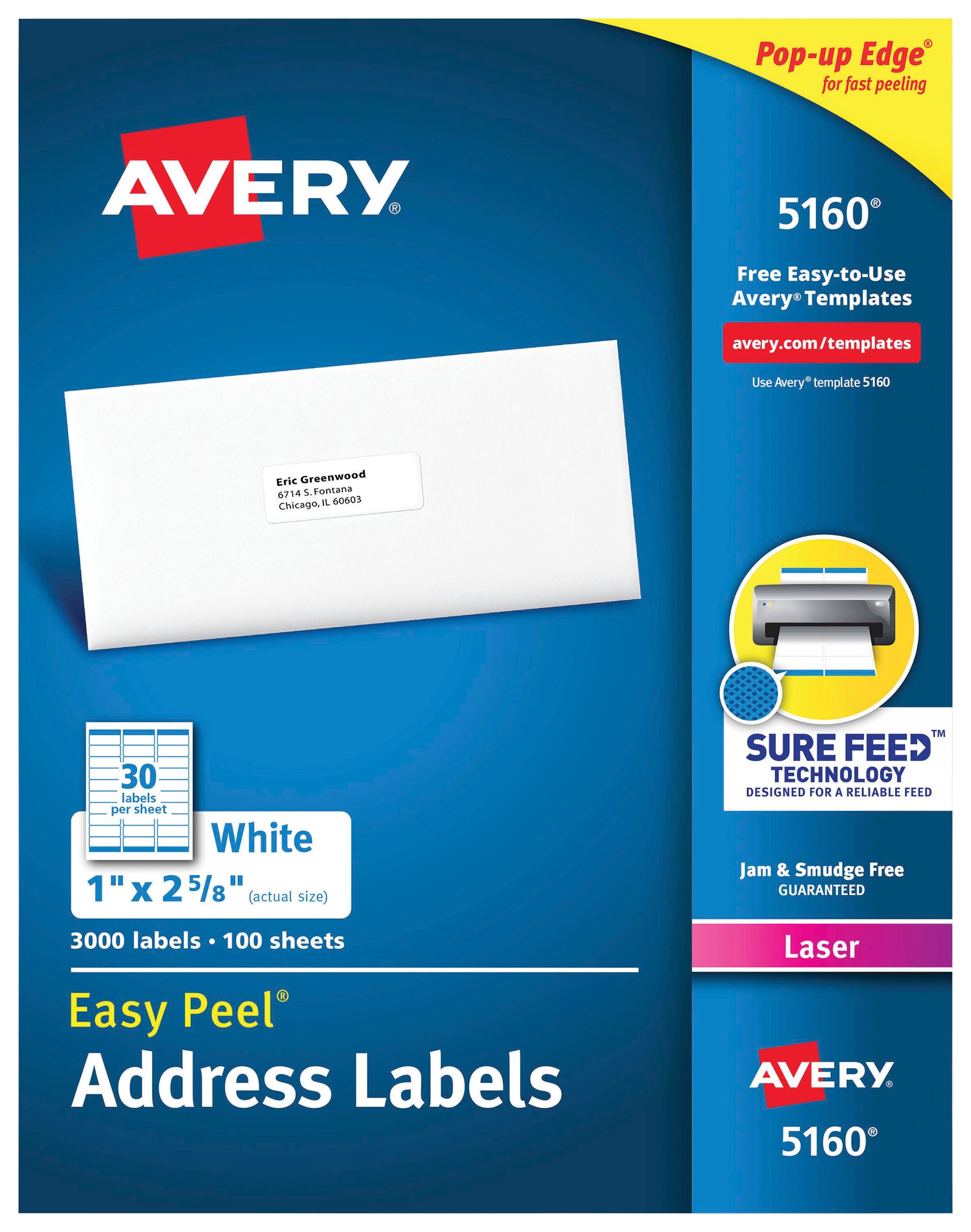 Avery Easy Peel Address Labels, Laser, 1 x 2-5/8 Inches, Pack of 3000 067673